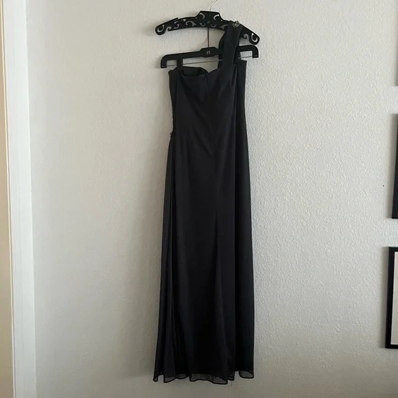 Alex Evenings Gunmetal Formal Long Dress One Shoulder Embellished Gown - Picture 3 of 9